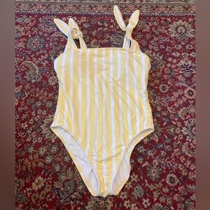Kona Sol One Piece Yellow and White Striped Swimsuit